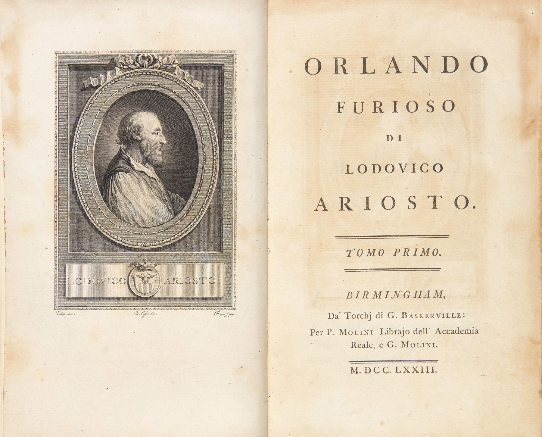 Null ARIOSTO, Lodovico (1474-1533) - Orlando Furioso.伯明翰。G. Baskerville, 1773。

&hellip;