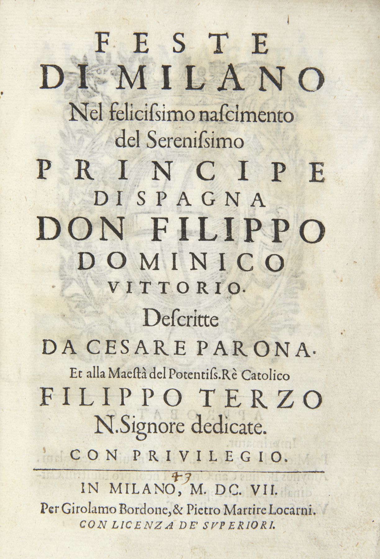 Null [PARONA, Cesare - Feste di Milano nel felicissimo nascimento del serenissim&hellip;