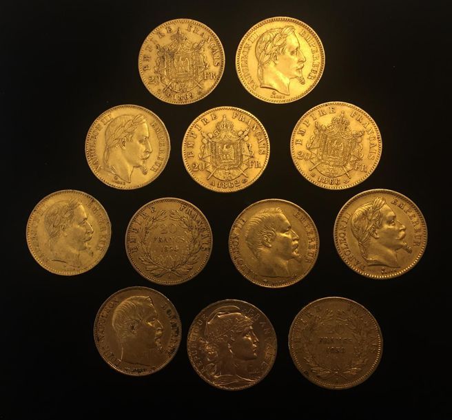 Null 12 pièces en or :
- 4 x 20 FF Napoléon III tête nue (1852 A - 1854 A - 1857&hellip;
