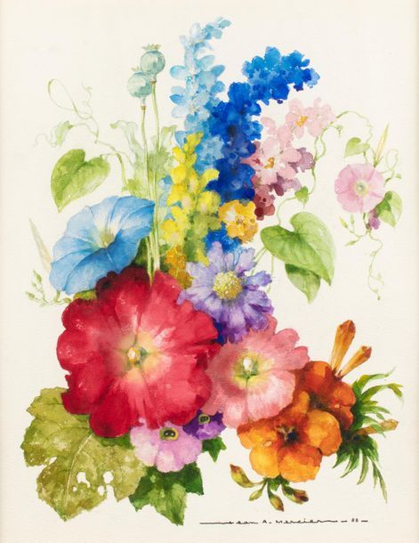 Null Jean Adrien MERCIER (1899-1995) 
Composition aux fleurs 
Aquarelle et trait&hellip;