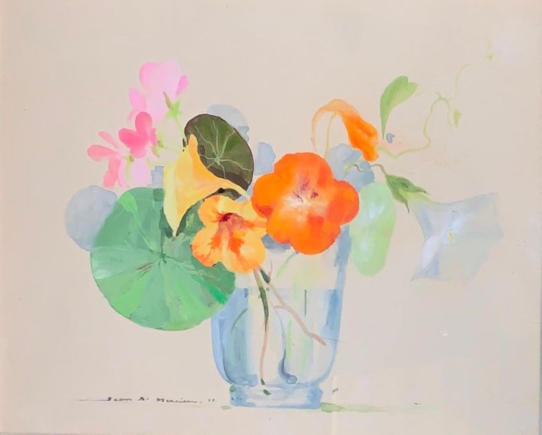 Null Jean Adrien MERCIER (1899-1995) 
Composition florale 
Aquarelle et rehaut d&hellip;