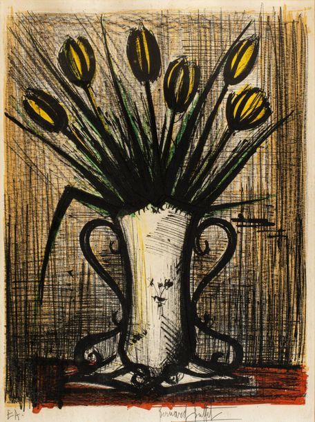 Null Bernard BUFFET (1928 - 1999) 
Bouquet de tulipes 
Lithographie en couleurs &hellip;