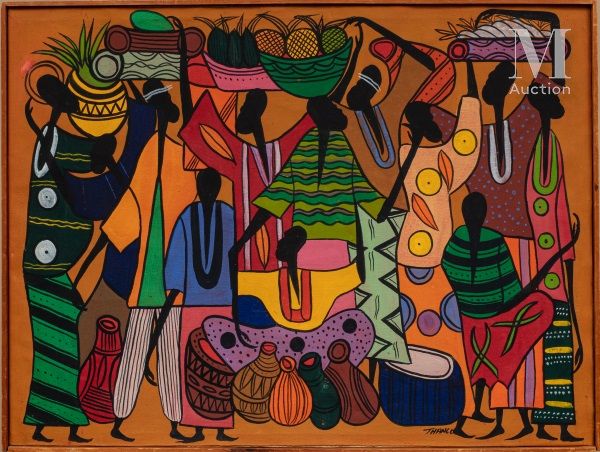 François THANGO (1936-1981) Marché

Huile sur toile signée en bas à droite

59,5&hellip;