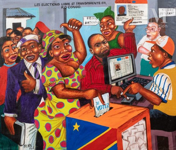 MOKE FILS (né en 1968) 刚果民主共和国的自由和透明的选举

布面丙烯，左下角有签名

97 x 112 cm



出处 :

私人收藏，&hellip;