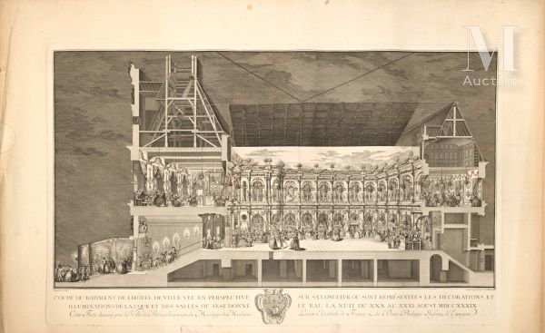 Estampe titled "Section of the building of the Hôtel de Ville seen in perspectiv&hellip;