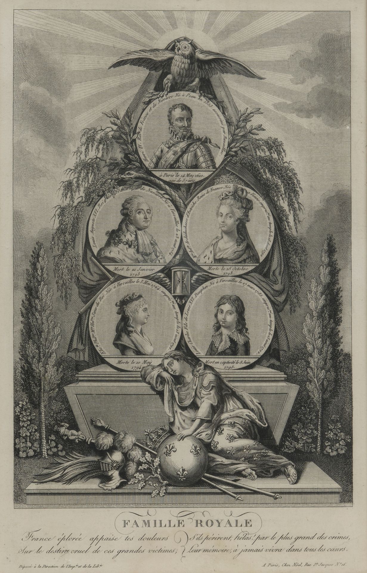 Famille royale de France. Druck mit den Porträts in Medaillons von Heinrich IV.,&hellip;