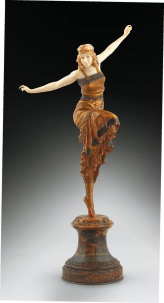 Paul PHILIPPE (1870-1930) Danseuse Russe (Russian Dancer) Sculpture chryséléphan&hellip;