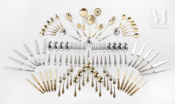 ARGENTERIE Juego de plata y vermeil de 206 piezas compuesto por 36 tenedores, 36&hellip;