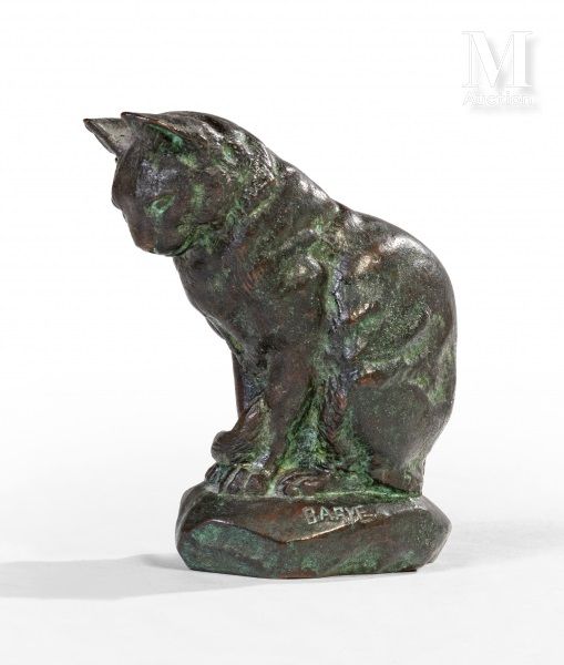 Antoine Louis Barye (1796-1875) 坐着的猫

带有绿色铜锈的青铜器

在露台上签名

高：9厘米