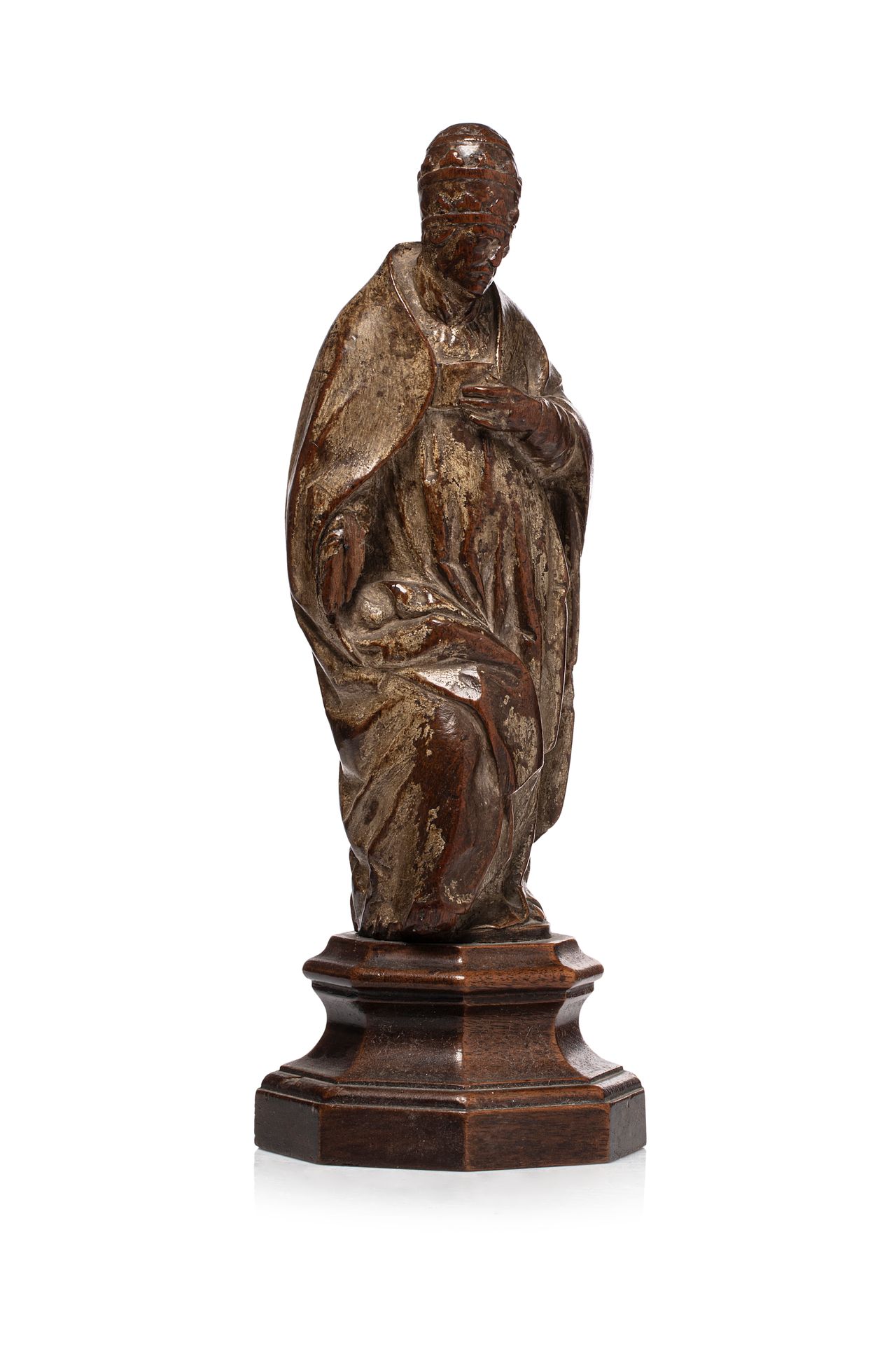 Null Carved and lacquered wooden statue of a bishop standing in an attitude of c&hellip;