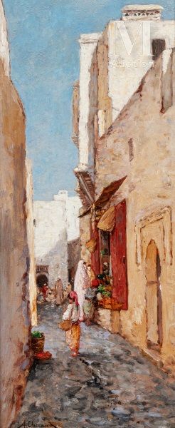 ALFRED CHATAUD (MARSEILLE 1833 - ALGER 1908) La rue du Palmier

Huile sur pannea&hellip;