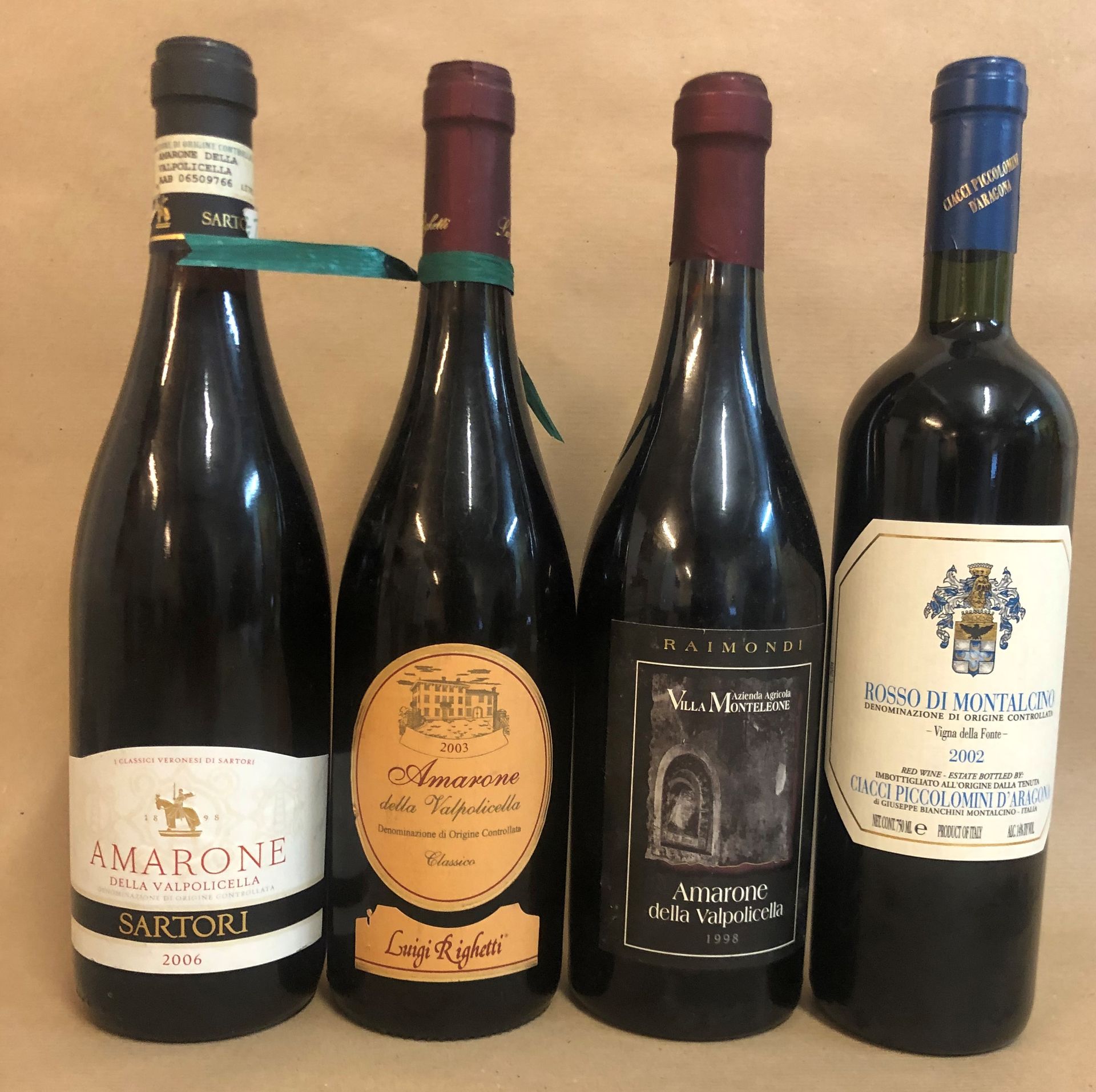 Null 4 bouteilles VINS ITALIENS DIVERS (3 Amarone: 1 Raimondi 1998, 1 Sartori 20&hellip;