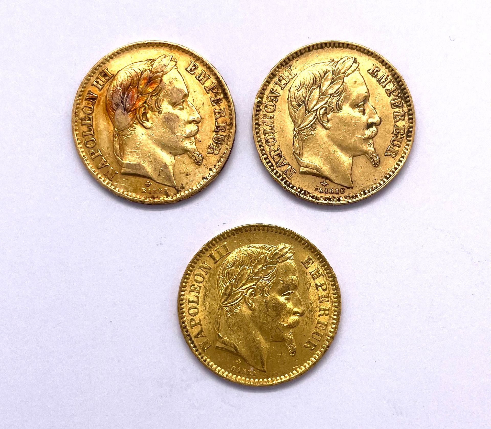 Null France - Napoléon III (1852 - 1870) 

Lot de trois monnaies de 20 Francs 

&hellip;