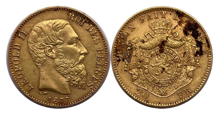 Null Belgique - Léopold II (1865 - 1909) 

Une monnaie de 20 Francs 1877

A : Tê&hellip;