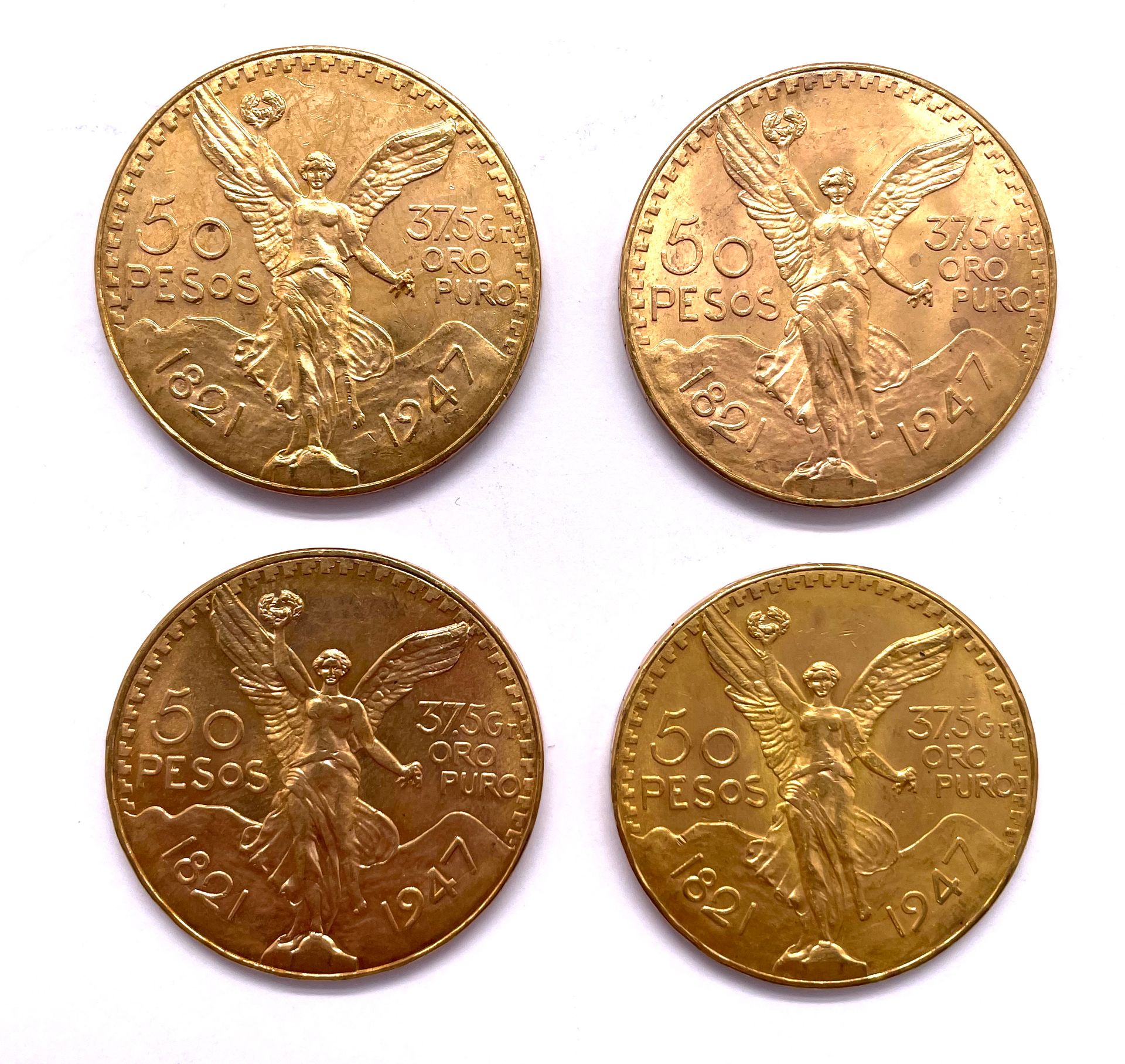 Null Mexique 

Lot de quatre monnaies de 50 Pesos 1947

A : La Victoire ailée de&hellip;