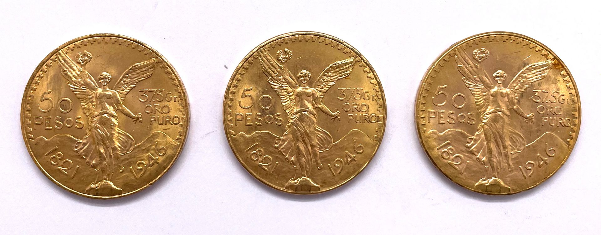 Null Mexique 

Lot de trois monnaies de 50 Pesos 1947

A : La Victoire ailée de &hellip;