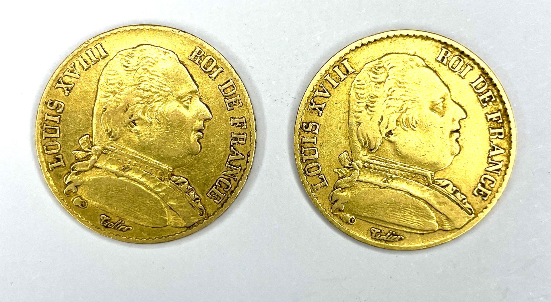Null 法国--路易十八(1815-1824)

1814年和1815年两枚20法郎硬币拍品A（巴黎）。

A : 路易十八的右半身像

R：法国的皇冠盾牌
&hellip;