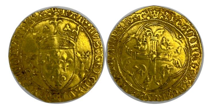 Null 法国--查理七世(1422-1461)

带皇冠的金色盾牌（蒙彼利埃

A: 在两朵冠状百合花之间有法国的冠状盾牌

R：十字花科四裂的

条件 : &hellip;