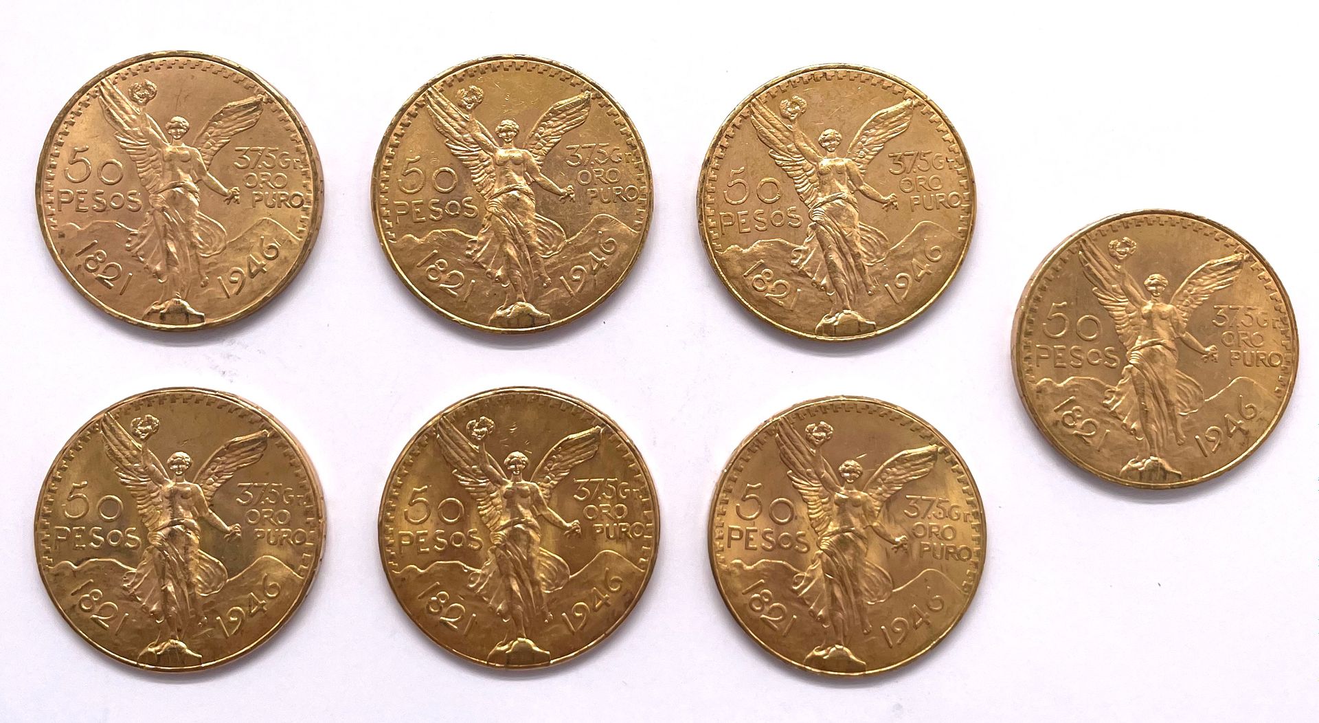 Null Mexique 

Lot de sept monnaies de 50 Pesos 1946

A : La Victoire ailée de f&hellip;
