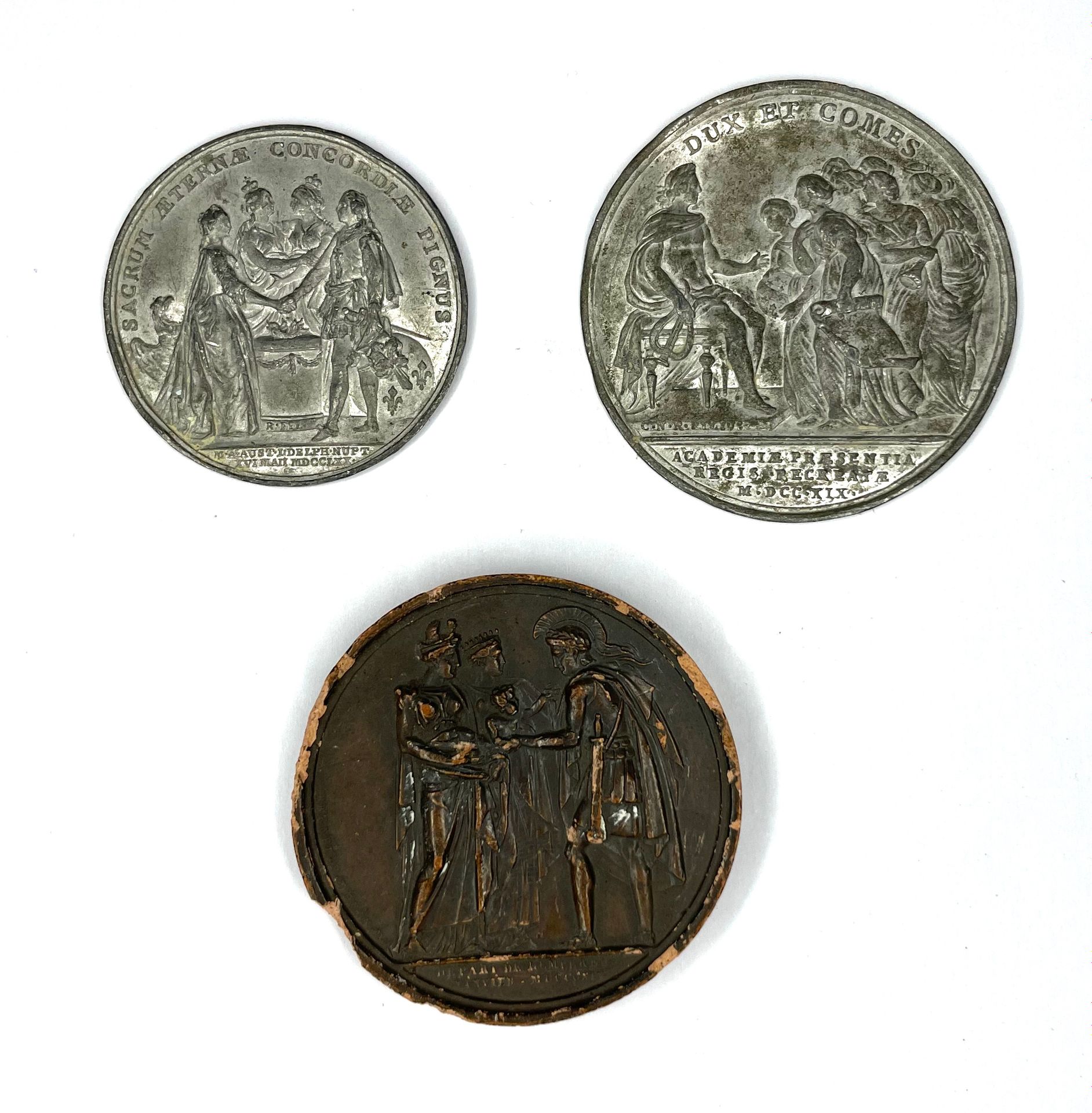Null 法国 - 勋章

一套两个单面锡制样板的奖牌，附有单面石膏印模

这些证明可能是硬币制造的第二个阶段

重量：4,82和6,00克

材料：锡和铅的混&hellip;