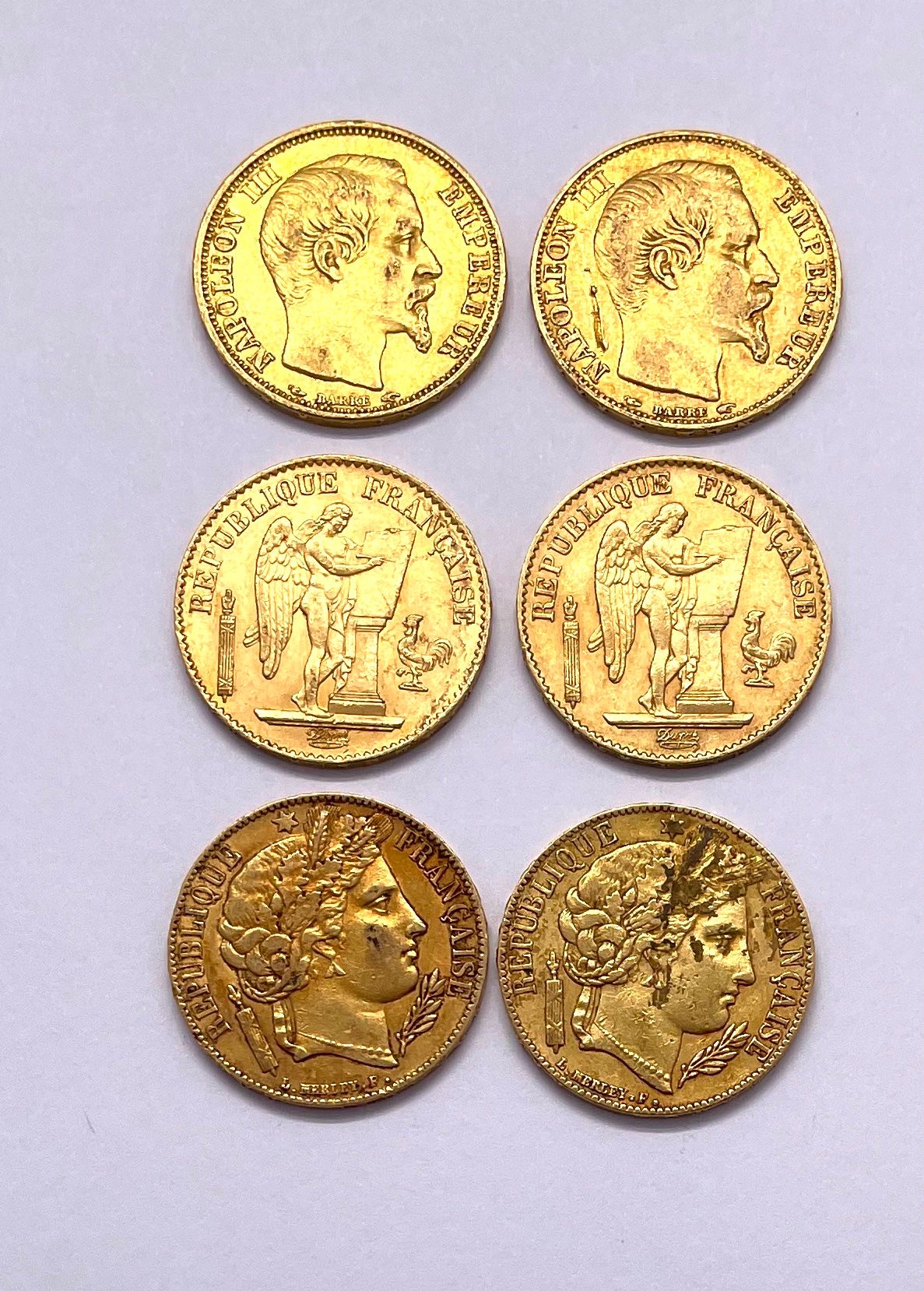 Null Francia - Varie 

Lotto di sei monete da 20 franchi tra cui 

- Due Napoleo&hellip;