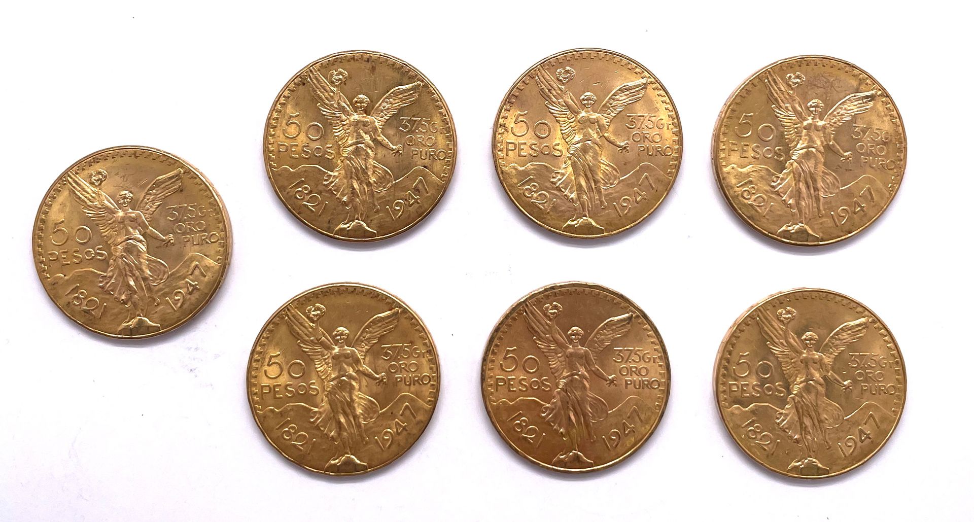 Null Mexique 

Lot de sept monnaies de 50 Pesos 1947

A : La Victoire ailée de f&hellip;