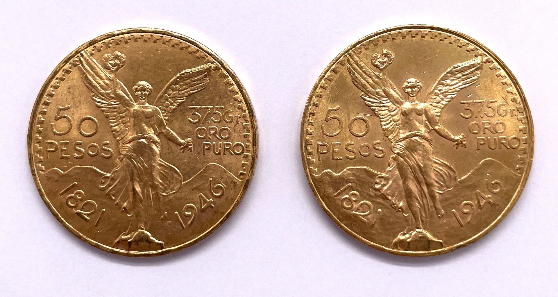 Null Mexique 

Lot de deux monnaies de 50 Pesos 1946

A : La Victoire ailée de f&hellip;