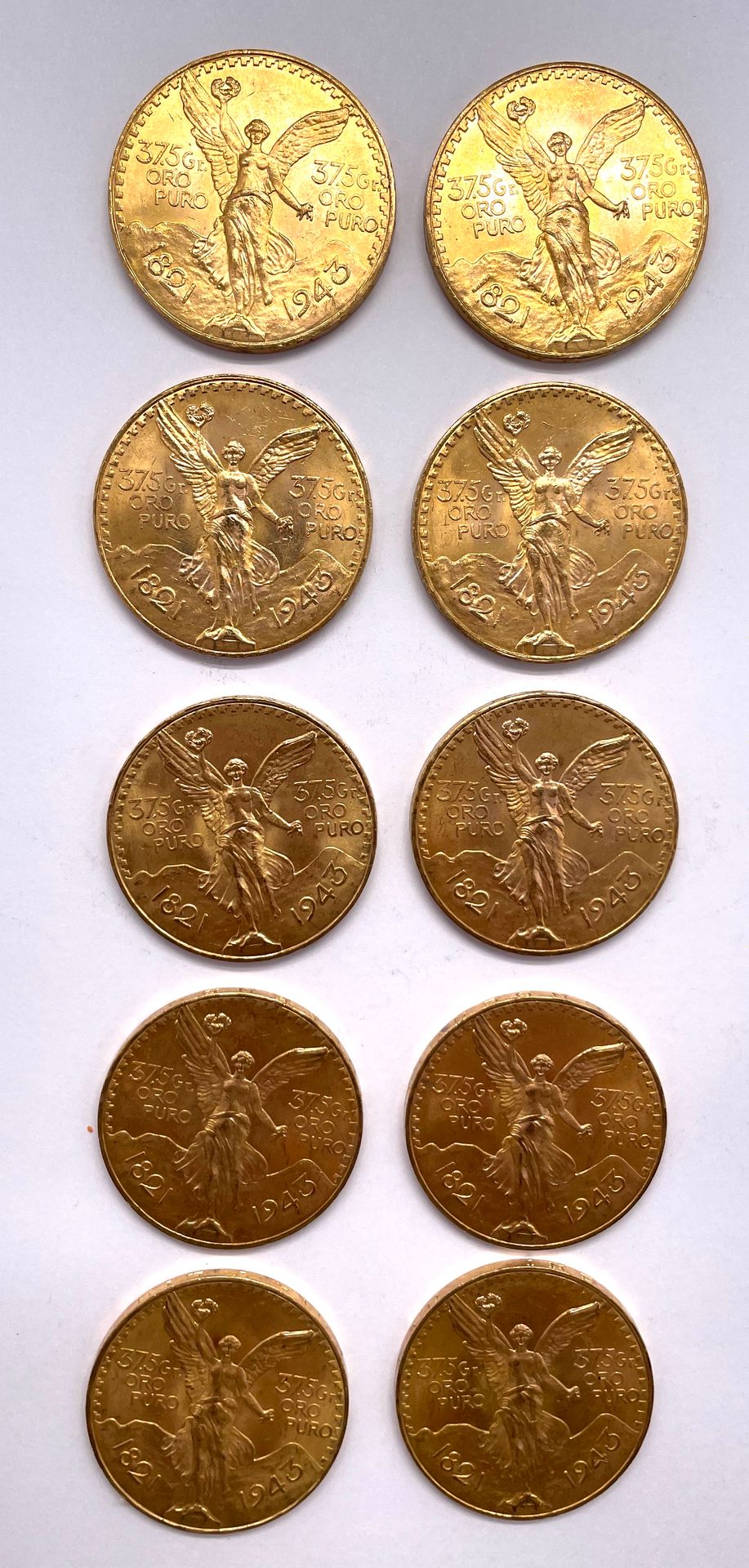 Null Mexique 

Lot de dix monnaies de 50 Pesos 1943

A : La Victoire ailée de fa&hellip;