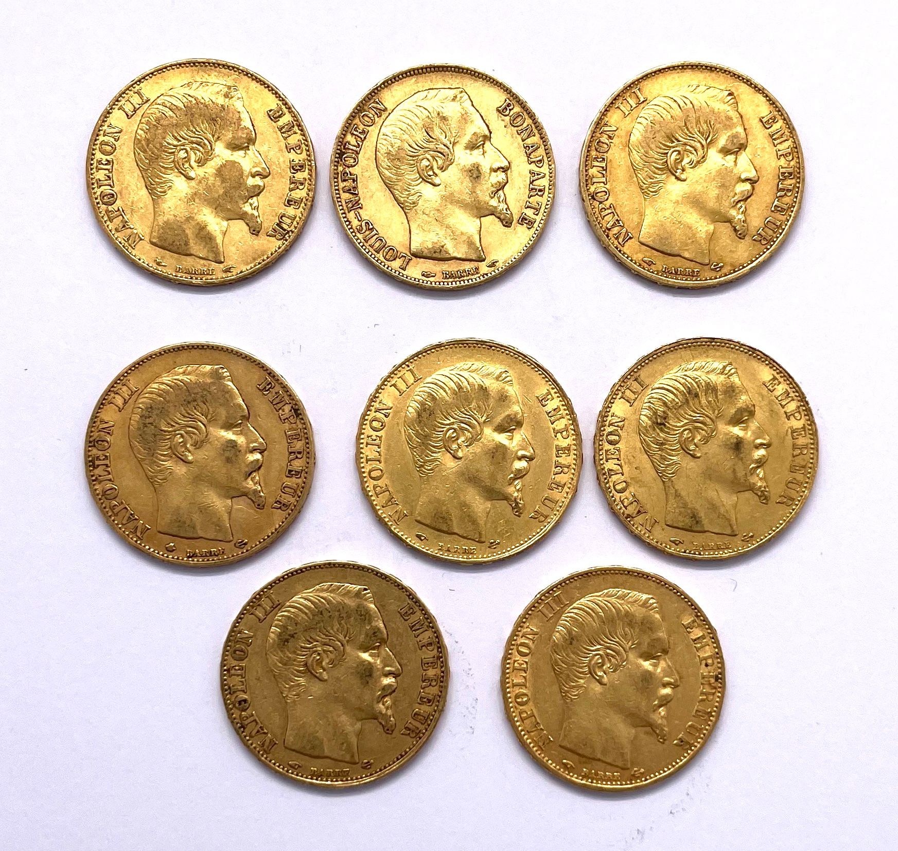 Null France - Napoléon III (1852 - 1870) 

Lot de huit monnaies de 20 Francs 

A&hellip;