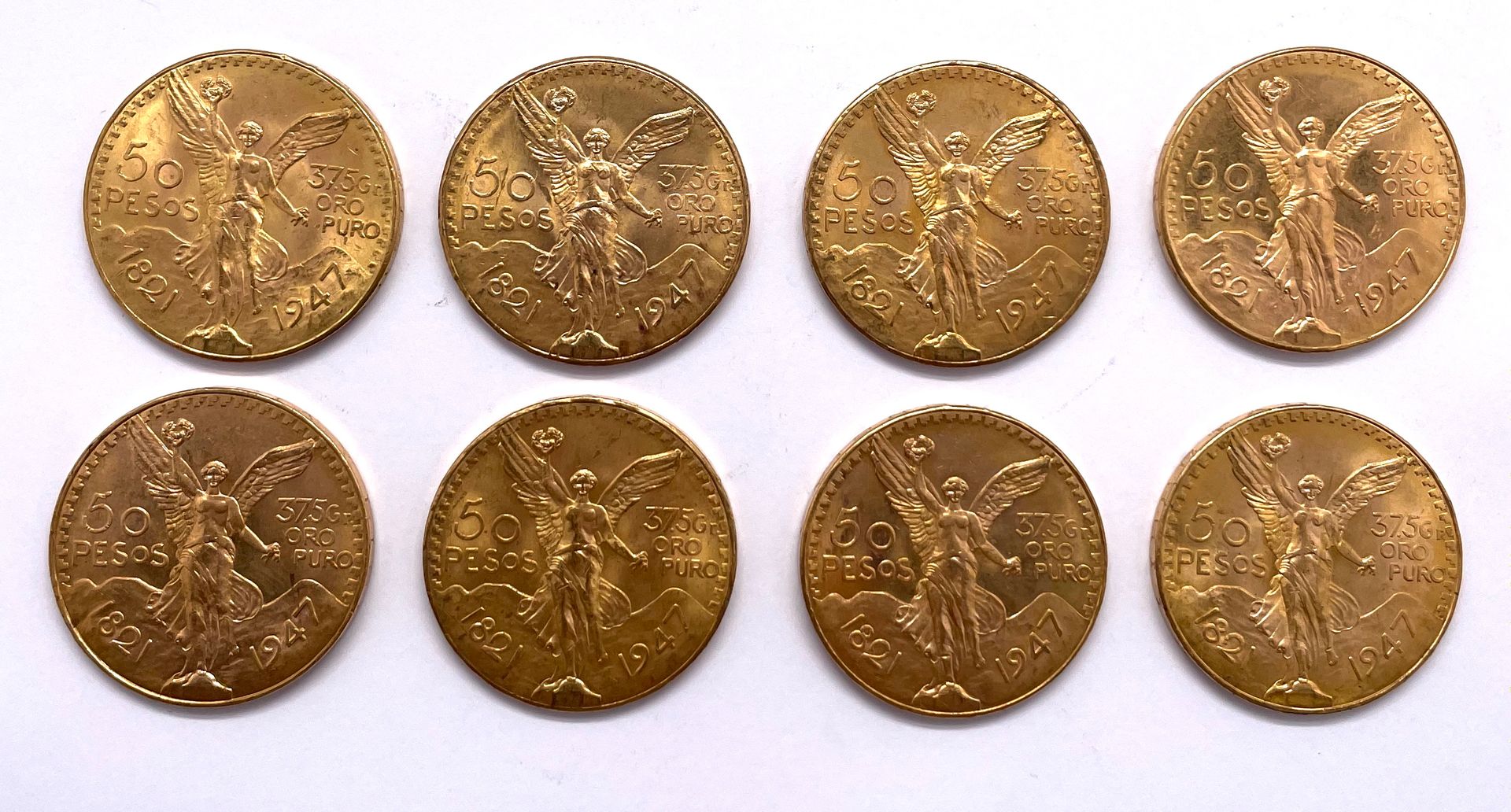 Null Mexique 

Lot de huit monnaies de 50 Pesos 1947

A : La Victoire ailée de f&hellip;