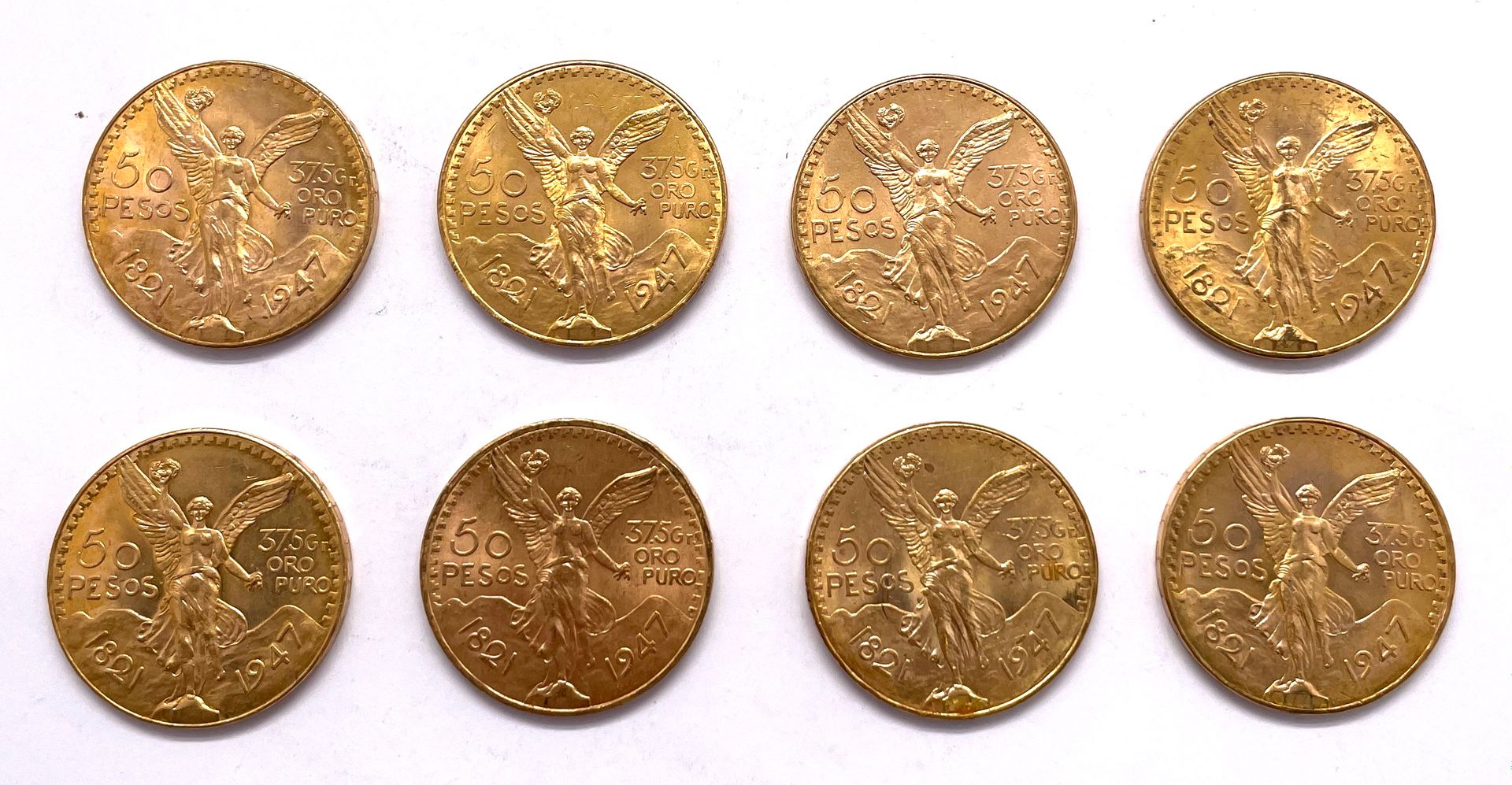 Null Mexique 

Lot de huit monnaies de 50 Pesos 1947

A : La Victoire ailée de f&hellip;