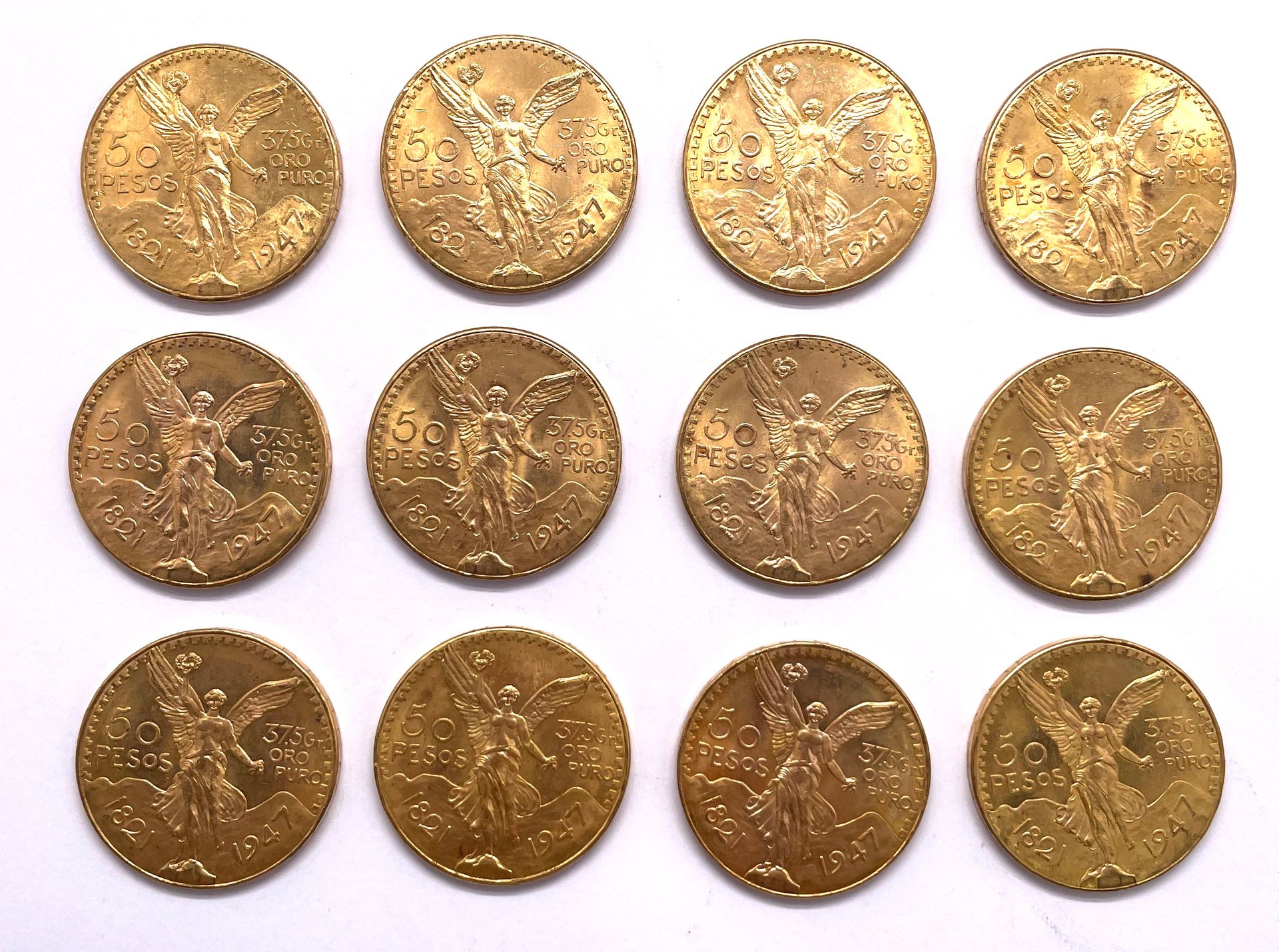 Null Mexique 

Lot de douze monnaies de 50 Pesos 1947

A : La Victoire ailée de &hellip;
