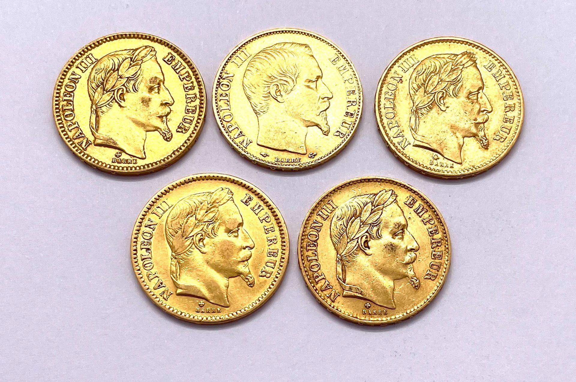 Null France - Napoléon III

Lot de cinq monnaies de 20 Francs Napoléon III 

A :&hellip;