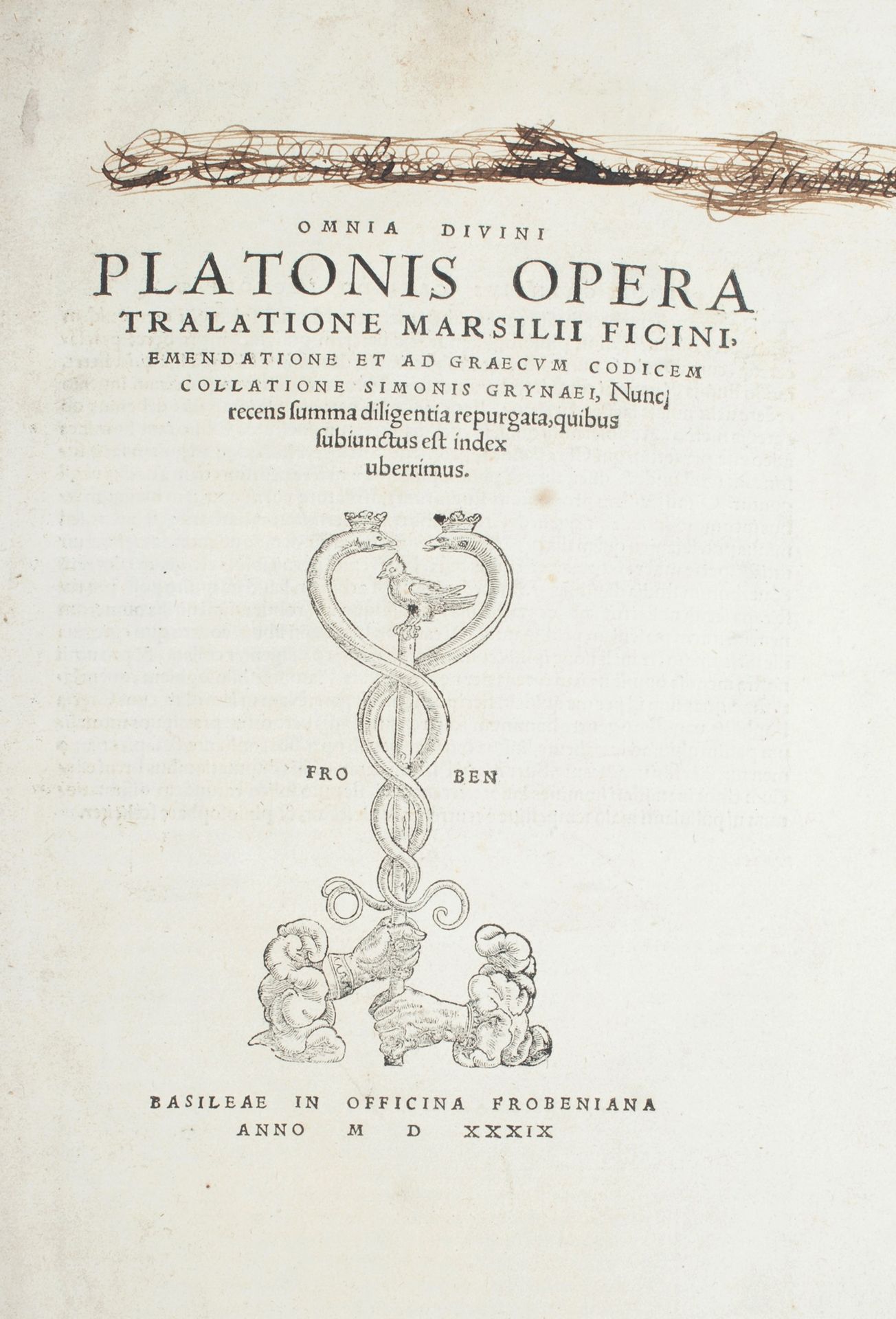 PLATON. Oper. Basel, Froben, 1539. Großer Folioband, braunes Kalbsleder, gerahmt&hellip;