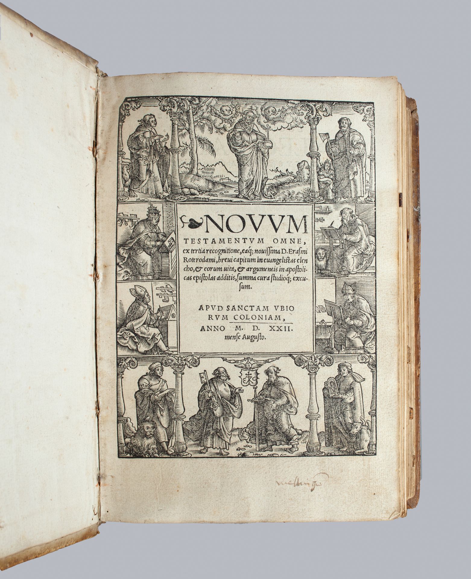 BIBLE. Novum Testamentum omne.科隆，[Eucharius Cervicorni]，1522年8月。4开本，斜边冷印母猪皮，框架内有&hellip;