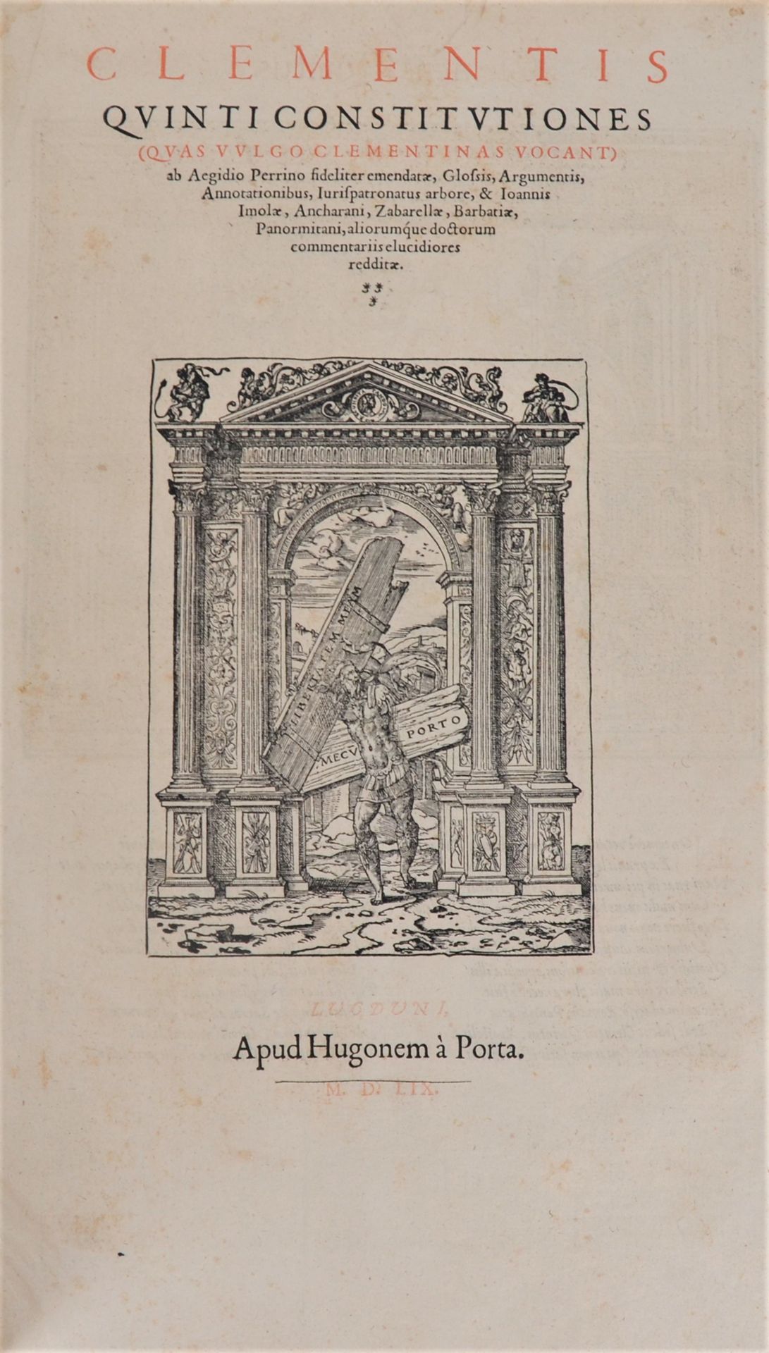 CLEMENT V. Constitutiones. — Extravagantes. Lyon, Hugues de La Porte, 1559. 2 pa&hellip;