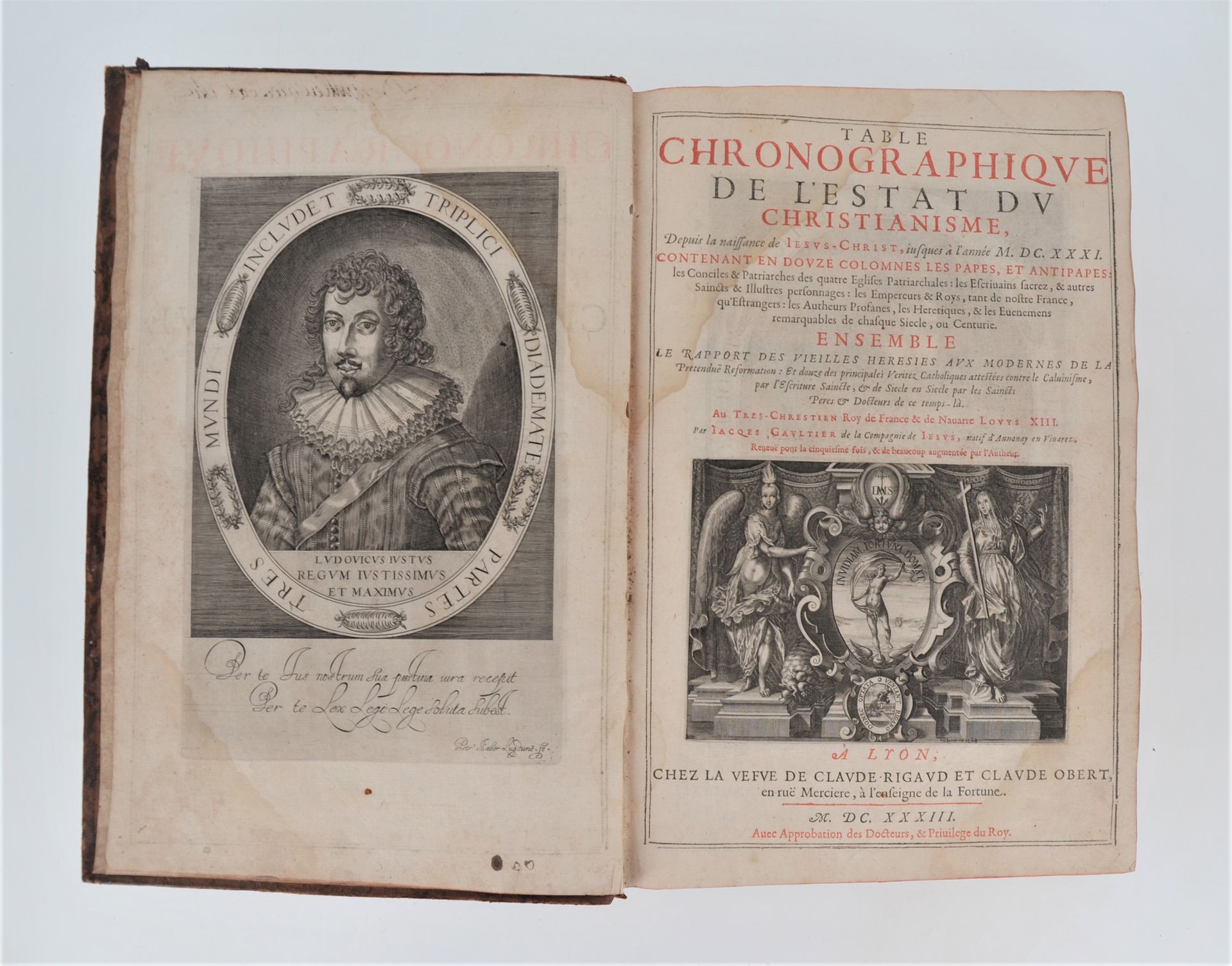 GAULTHIER (Jacques). 从耶稣-基督的诞生到1631年，基督教的状况表。里昂，Veuve de Claude Rigaud et Claude&hellip;