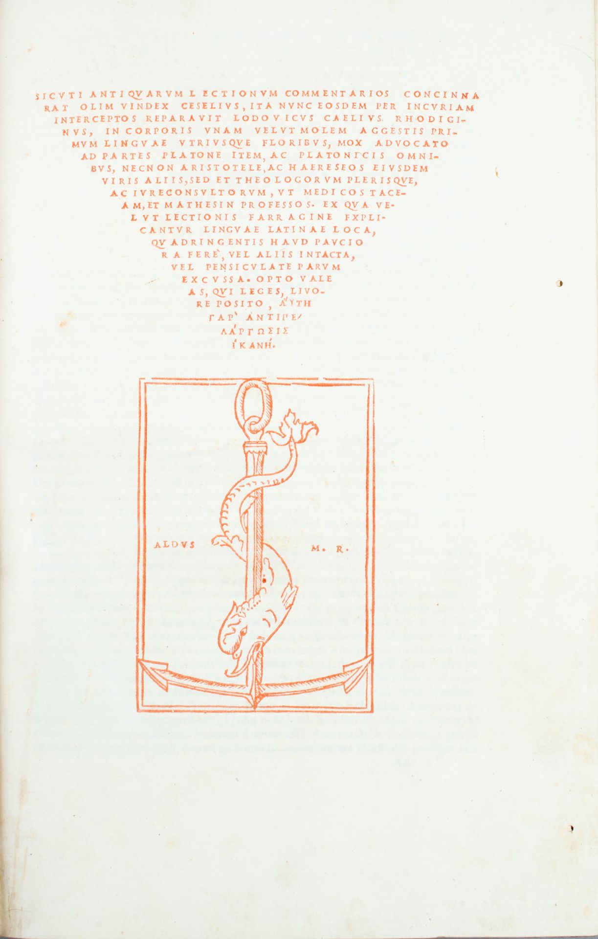 RHODIGINUS (Ludovico Ricchieri, dit). Sicuti antiquarum lectionum commentarios[L&hellip;