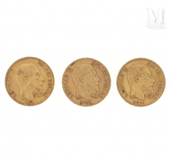 Trois pièces 20 francs Belgique or Trois pièces en or de 20 francs Belgique Leop&hellip;