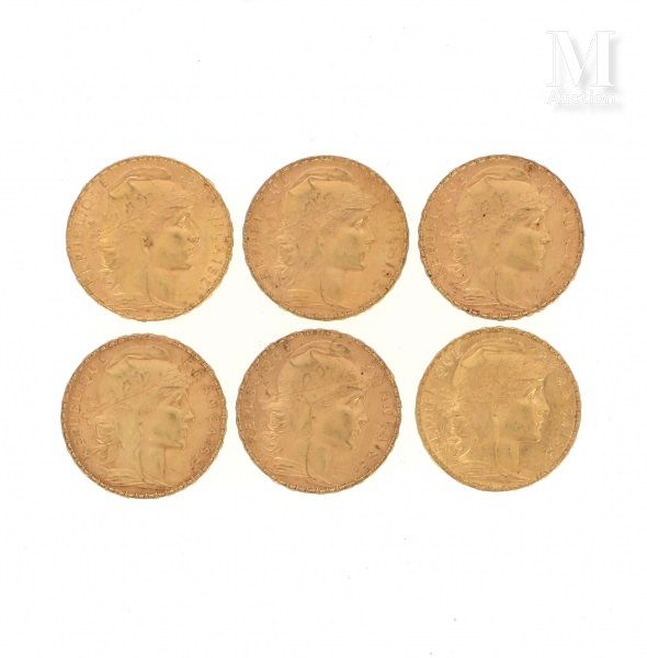 Six pièces 20 FF or Six pièces en or de 20 FF Coq

1901, 1908, 1909, 1910, 1911 &hellip;