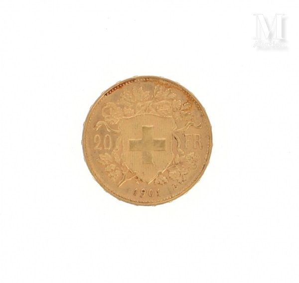Pièce 20 francs Suisse or Une pièce en or de 20 francs Suisse Helvetia 

1901 B