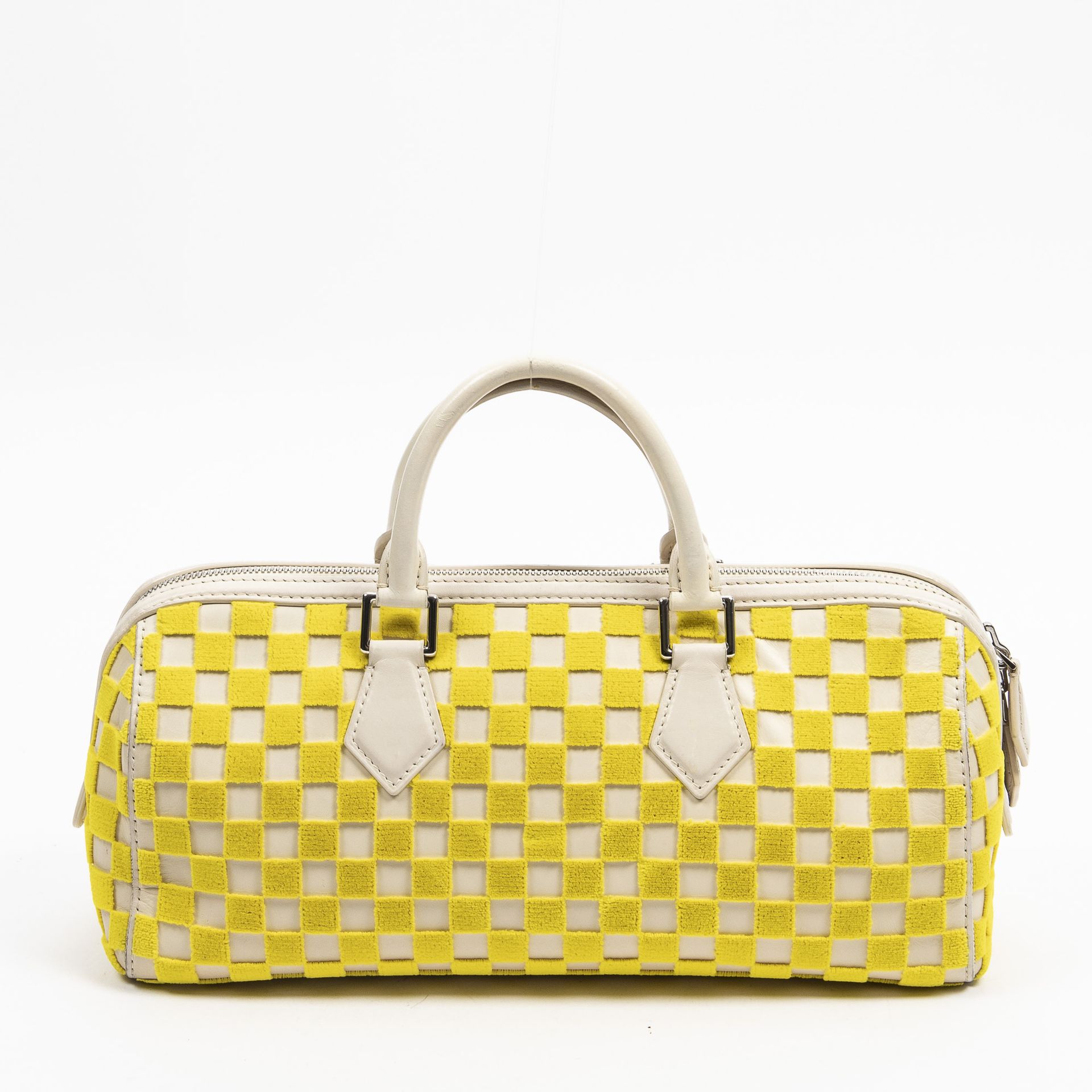 Speedy Cube East/West bag Ecru and yellow check leathe…