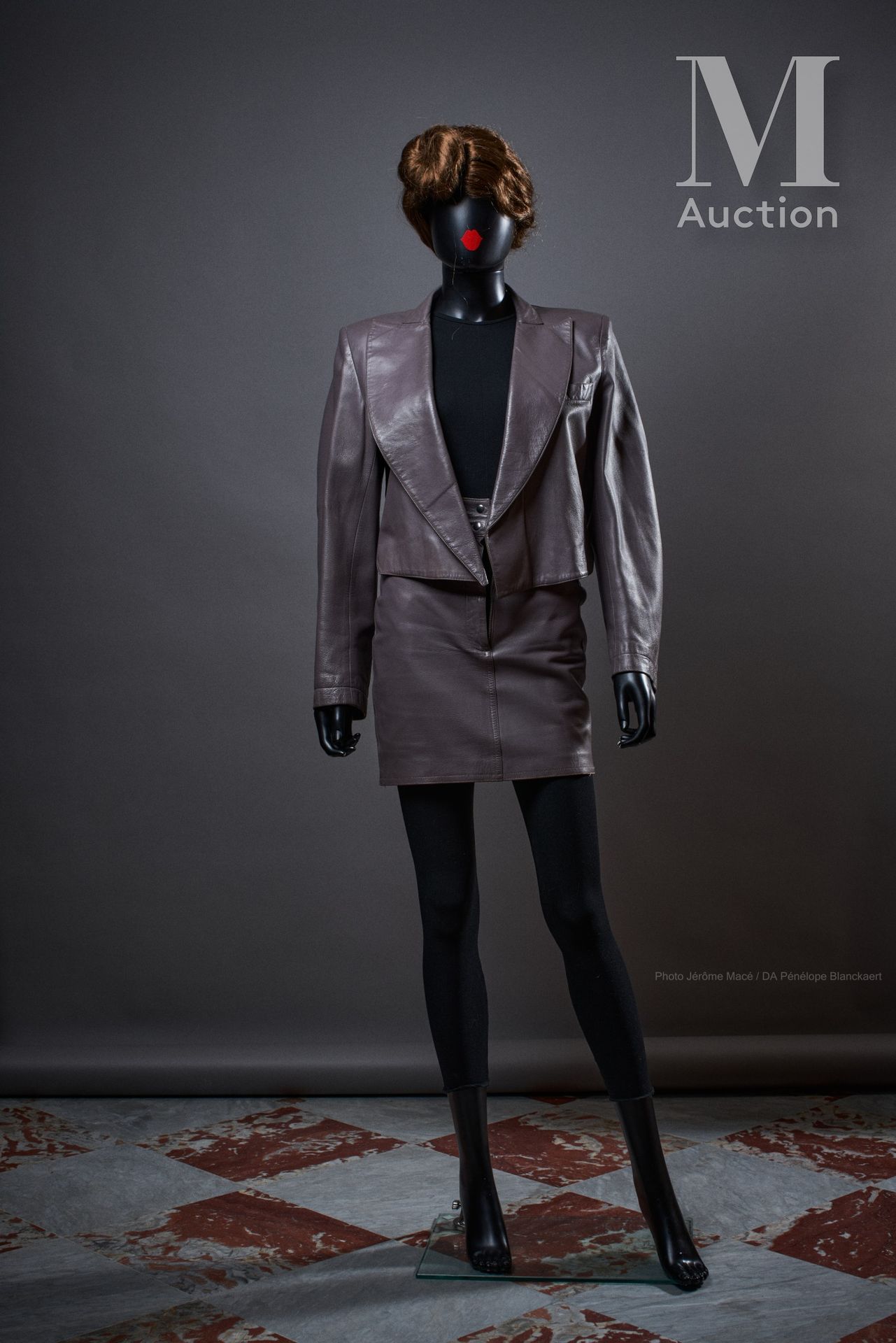 ALAÏA - 1980'S Suit 

in parma grey leather: short jacket and skirt with shaping&hellip;