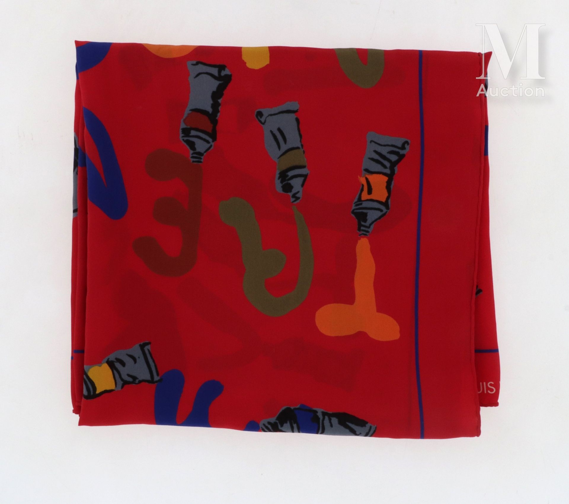 LOUIS VUITTON Großes Quadrat 

aus Seidenkrepp, bedruckt mit Farbtuben nach Arma&hellip;