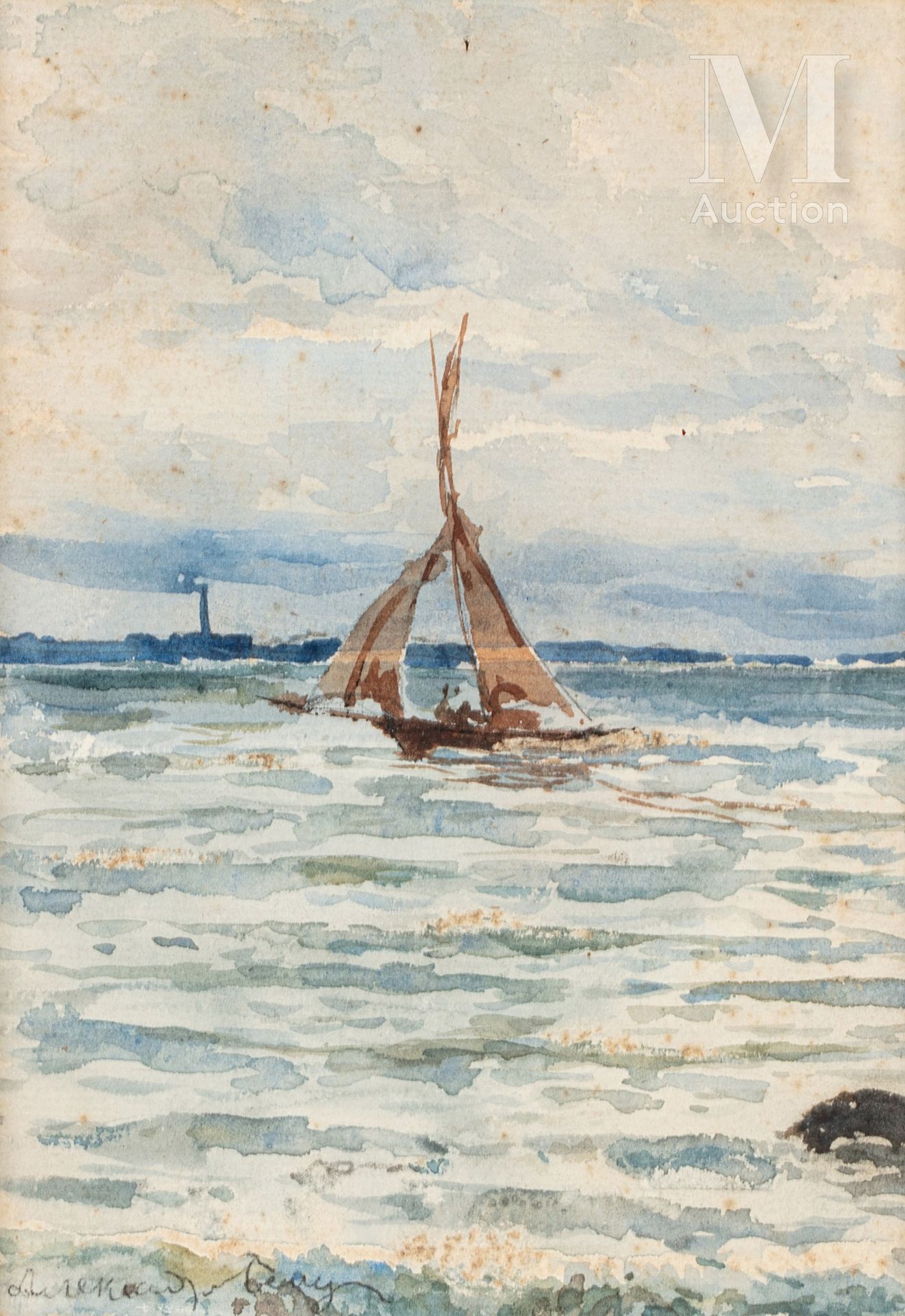 Albert-Alexandre BENOIS (1870-1960). 
海上的帆船。 




纸上水彩画，左下方有俄文签名。有框。 




H.18.5&hellip;