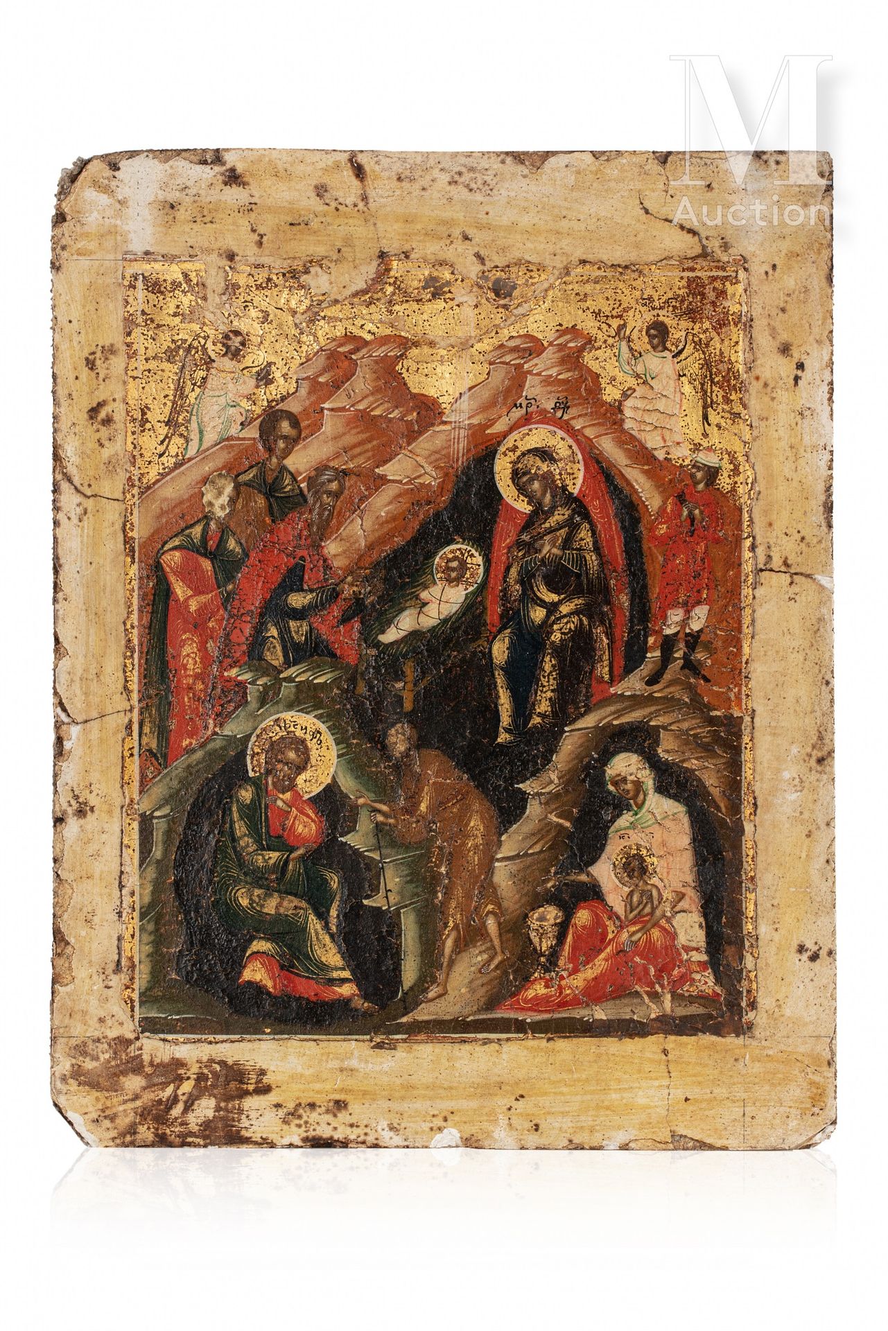 Icône biface figurant la Sainte Trinité et la Nativité de Jésus-Christ. 
铅笔画和金箔画&hellip;