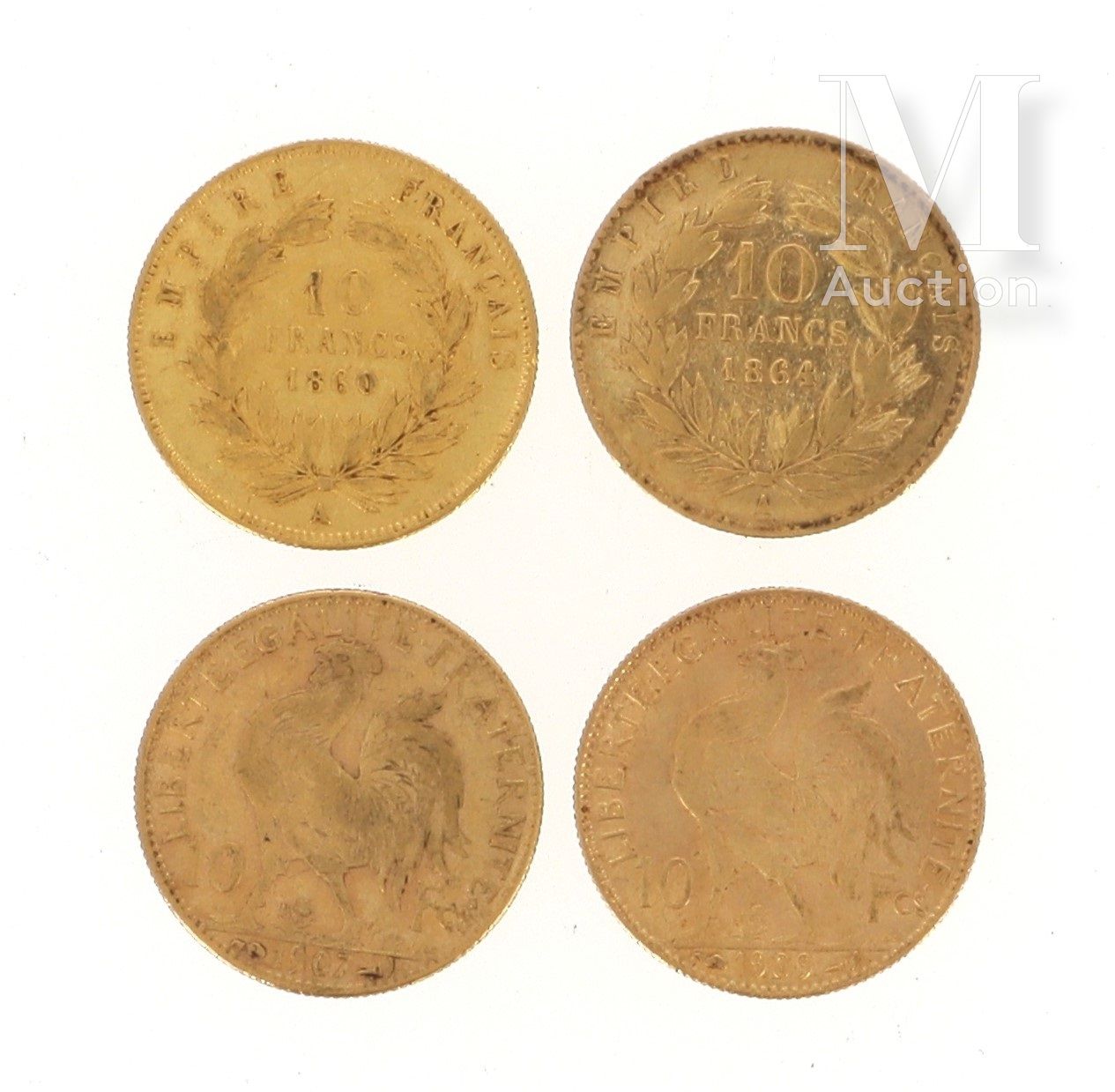 Quatre pièces 10 FF or Quatre pièces en or de 10 FF :

- 1 x 10 FF Napoléon III &hellip;