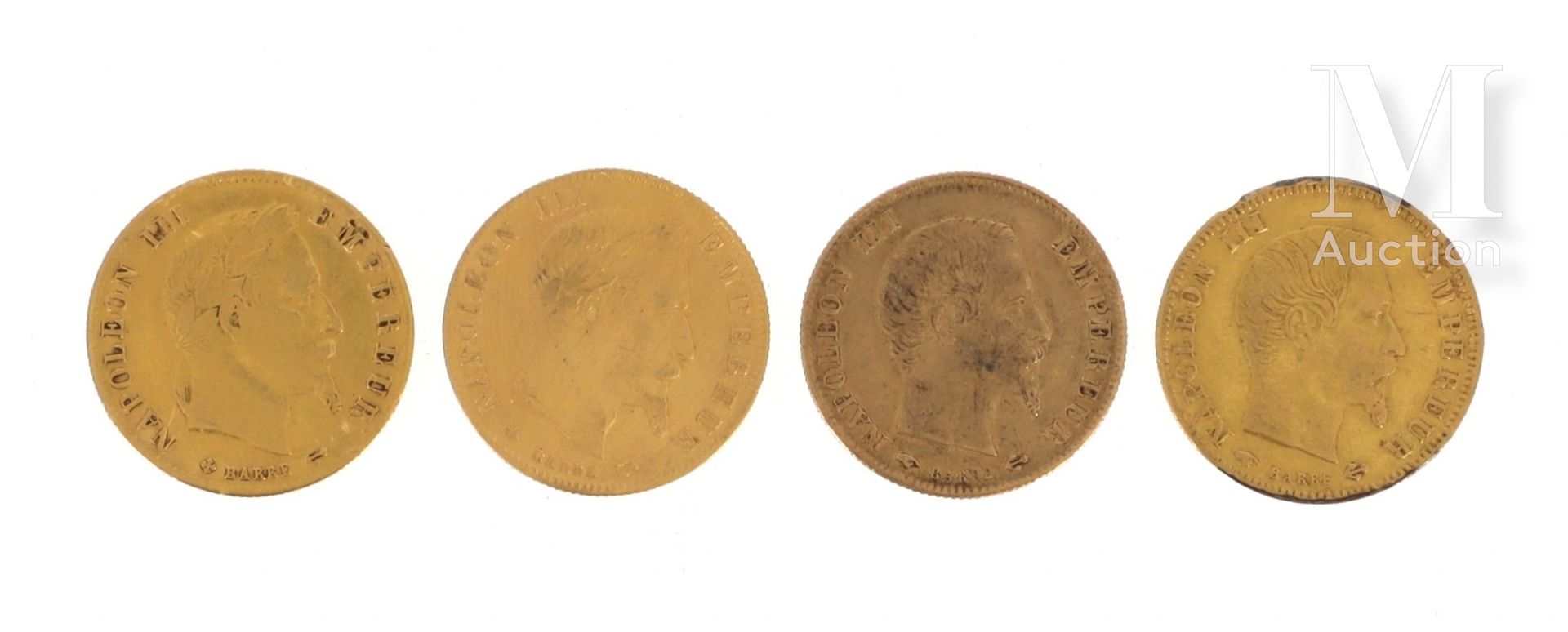Quatre pièces 5 FF or Quatre pièces en or de 5 FF : 

- 2 x 5 FF Napoléon III tê&hellip;