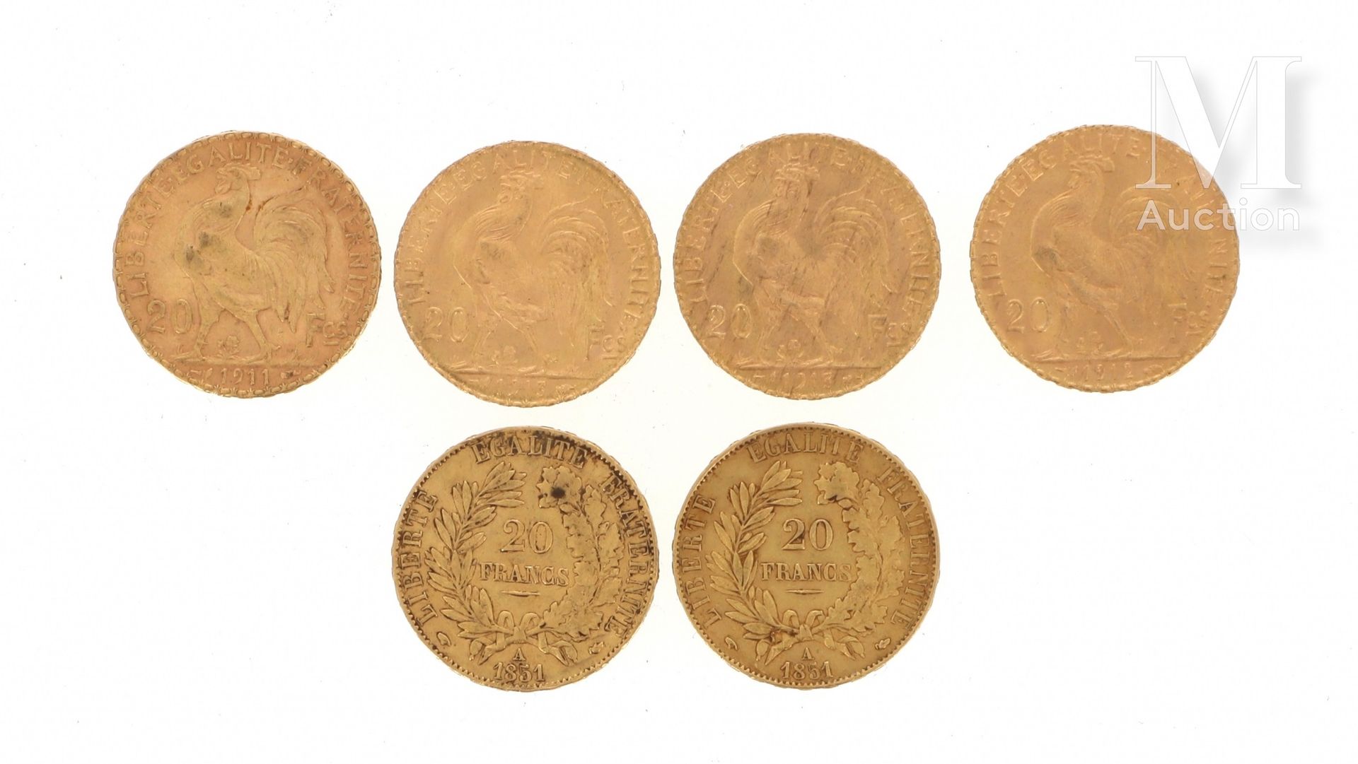 Six pièces 20 FF or Six pièces en or de 20 FF :

- 2 x 20 FF Cérès 1851 A

- 4 x&hellip;