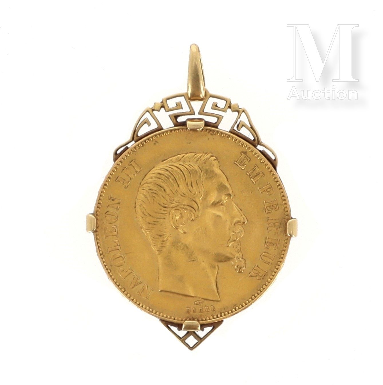 Pendentif 50 FF or Une pièce en or de 50 FF Napoléon III tête nue 1855 A, montée&hellip;